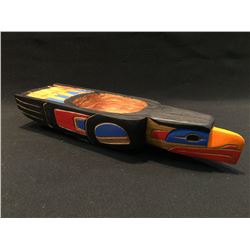 DARREN YELTON, 'BALD EAGLE' HAND CARVED CEDAR FEAST BOWL, SQUAMISH NATION, 18'' L X 6'' W