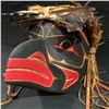 Image 2 : EMIL THIBERT, 'RAVEN' HAND CARVED CEDAR MASK WITH CEDAR STRIP AND FEATHER ACCENTS, SAULTEAUX