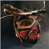 Image 2 : MELANIE CLOUTIER, 'HAWKMAN' HAND CARVED CEDAR MASK WITH HORSE HAIR AND FEATHER ACCENTS, KIL WAT