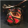 Image 3 : MELANIE CLOUTIER, 'HAWKMAN' HAND CARVED CEDAR MASK WITH HORSE HAIR AND FEATHER ACCENTS, KIL WAT