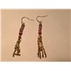 Image 2 : PAIR OF 14KT YELLOW GOLD HAND FASHIONED LADIES DROP STYLE EARRINGS SET WITH MULTI-COLOURED FANCY