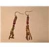 Image 2 : PAIR OF 14KT YELLOW GOLD HAND FASHIONED LADIES DROP STYLE EARRINGS SET WITH MULTI-COLOURED FANCY