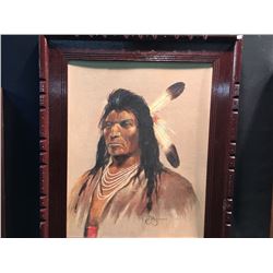 OIL ON CANVAS BOARD 'THE CHIEF' BY J. ELDRIDGE 21" X 27" (WRITE UP ON BACK)