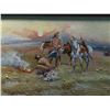 Image 2 : UNSIGNED AND UNTITLED FRAMED ORIGINAL,'NATIVE BRAVES, WITH HORSES & FIRE', OIL ON CANVAS, 24'' X