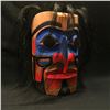 Image 1 : DARREN YELTON, 'WARRIOR' HAND CARVED CEDAR MASK WITH HORSE HAIR ACCENTS SQUAMISH, 20'' L X 14''