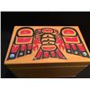 Image 2 : LONE WOLF THUNDERBIRD BASSWOOD HAND CARVED BOX WITH ABALONE INLAY, 20'' L X 12'' W X 13'' H
