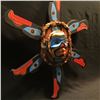 Image 2 : CARL SIMEON, 'EAGLE SUN MASK' HAND CARVED CEDAR MASK WITH ABALONE INLAY, CAPE MUDGE, B.C., 38''