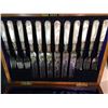 Image 2 : SET OF 6 KNIFE AND FORK SETS IN WOOD CASE, MADE IN SHEFIELD ENGLAND AND TRAY FULL OF ANTIQUE WATCH