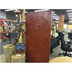 HAND CARVED EXTERIOR DOOR BY DARREN YELTON FEATURES ON THE INSIDE A KILLER WHALE & ON THE