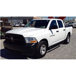 2012 DODGE RAM 1500 PICKUP TRUCK VIN/SN:1C6RD6KP7CS279097 - crew cab, V8 gas, A/T, P/S, A/C, bed cov