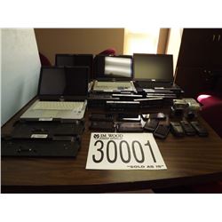 Misc. laptop/tablets, cells phones, cameras, distance measurer,fiber optic receivers , LOCATION AND 