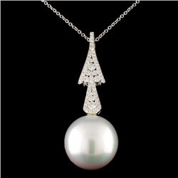 18K Gold 15.00mm Pearl & 0.39ctw Diamond Pendant