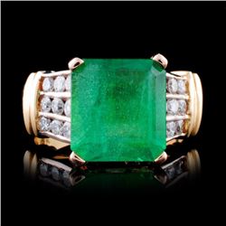 14K Yellow Gold 4.65ct Emerald & 0.63ct Diamond Ri