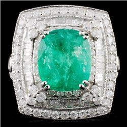 18K White Gold 3.24ct Emerald & 1.58ctw Diamond Ri