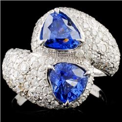 18K White Gold 3.26ct Sapphire & 2.31ctw Diamond R