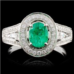 14K White Gold 0.80ct Emerald & 0.80ct Diamond Rin