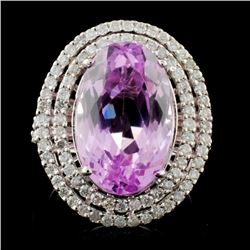 14K W Gold 9.84ct Kunzite & 0.96ct Diamond Ring