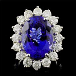 14K W Gold 12.16ct Tanzanite & 3.05ct Diamond Ring