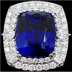 18K Gold 24.35ct Tanzanite & 3.53ct Diamond Ring