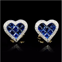 18K Gold 1.90ct Sapphire & 0.53ct Diamond Earrings