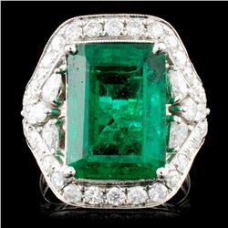 18K Gold 8.19ct Emerald & 1.68ctw Diamond Ring