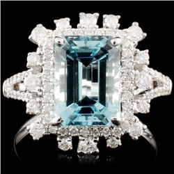 18K Gold 2.98ct Aquamarine & 0.64ctw Diamond Ring