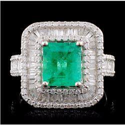 18K White Gold 1.69ct Emerald & 1.35ctw Diamond Ri