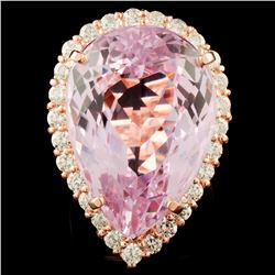 14K Gold 31.27ct Kunzite & 1.47ct Diamond Ring