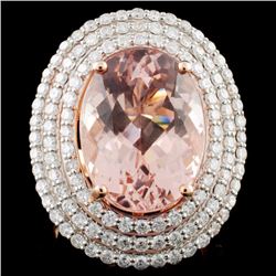 14K Rose Gold 9.77ct Morganite & 1.79ct Diamond Ri