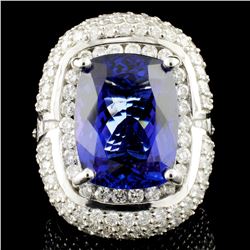 18K Gold 10.92ct Tanzanite & 3.76ctw Diamond Ring