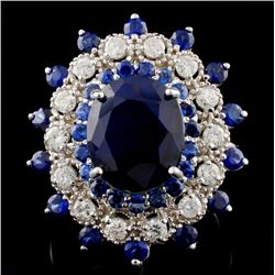 14K White Gold 7.50ct Sapphire & 1ct Diamond Ring