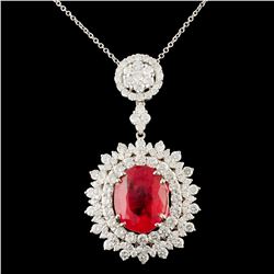 18K Gold 6.96ct Rhodonite & 2.79ctw Diamond Pendan