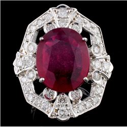 14K White Gold 8ct Ruby & 1.30ct Diamond Ring