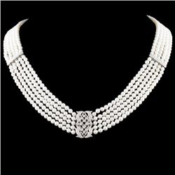 18K Gold 2MM Pearl & 0.50ctw Diamond Necklace