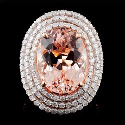 14K Rose Gold 9.97ct Morganite & 1.79ct Diamond Ri