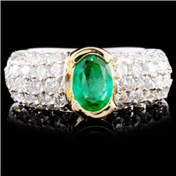 14K TT Gold 1.00ct Emerald & 1.88ctw Diamond Ring