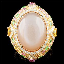 18K Gold 22.30ct Moonstone & 0.79ctw Diamond Ring