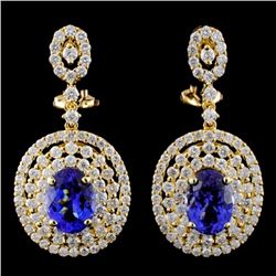 18K Gold 4.14ctw Tanzanite & 2.76ctw Diamond Earri