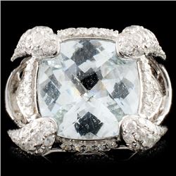 18K Gold 4.55ct Aquamarine & 1.21ctw Diamond Ring