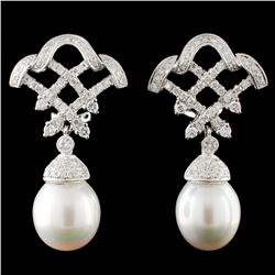 14K Gold 12.00mm Pearl & 1.12ctw Diamond Earrings