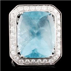 18K Gold 20.84ct Aquamarine & 1.68ctw Diamond Ring