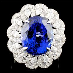 18K Gold 10.73ct Tanzanite & 1.67ctw Diamond Ring