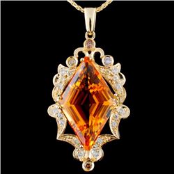 14K Gold 18.83ct Citrine & 0.97ctw Diamond Pendant