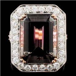 18K Gold 10.78ct Tourmaline & 1.47ctw Diamond Ring