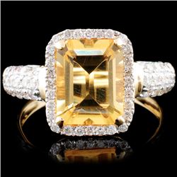 14K Gold 2.00ct Citrine & 0.52 Diamond Ring