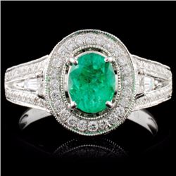 14K White Gold 0.80ct Emerald & 0.80ct Diamond Rin