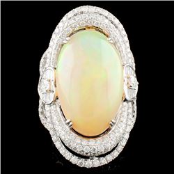 18K Gold 14.30ct Opal & 3.02ctw Diamond Ring