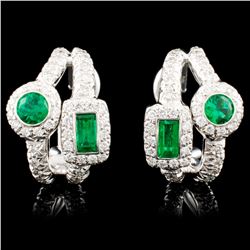 18K Gold 0.87ct Emerald & 0.76ctw Diamond Earrings