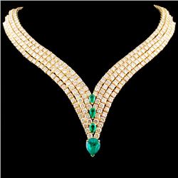 18K Gold 5.00ct Emerald & 50.00ctw Diamond Necklac