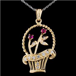 14K Yellow Gold 0.18ct Ruby & 0.30ct Diamond Penda